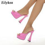 2022 New Women Slippers Slides Summer Outdoor Slippers Fashion Peep Toe Square Heels 13cm Gladiator Sandals