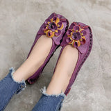 2021 Soft Genuine Leather Flat Shoes Women Flats with Flowers Ladies Shoes Women Designers Loafers Slip