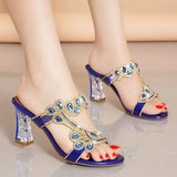 New High-Heeled Diamond Sandals For Women In The Summer Of 2024 Are Fashionable Crystal Rough-Heeled Diamond