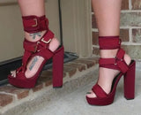 Chunky Buckle Strap High Heels Sandals Mixed Color Platform Women Square Heels Sandals Summer Banquet Dress