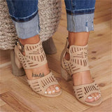 Hollow Out Sandals Mid Heel Summer Ladies Shoes Artificial Open Toe Casual Wedding Pumps Women Sandalias Casual
