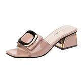 Slippers Women Wear 2023 New Metal Buckle Korean Version Of Flip-Flops Fashionable, Comfortable And Thick-Heeled Word