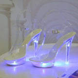 Sexy Ultra-heeled Sandals Ladies Stilettos Light Up Platform Sandals Transparent Crystal Shoes LED Glowing Shoes