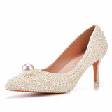 Breakj Cm Fine Tip Single Shoe Pointy Shoes Large Size Women's Shoes Pearl Wedding Shoes Wedding Shoes Dinner Women's