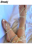 Women Sandals 2023 Summer Shoes Women Sandalias Gladiator Sandals Women Studded Pinch Toe Cross Straps Flat Casual