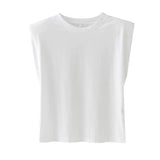 New Spring Women Shoulder Pads Profile Vest T Shirt Female Solid Loose Tops