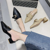 New Summer Rivet Belt Buckle Pointed Baotou Semi-Thick Heel Sandals For Women's