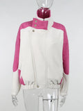 Patchwork Jacket Women Leather Long Sleeve Autumn Button Oversized Casual Fashion Contest Y2K Outerwear Clothing