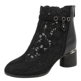 sale 2022 Spring Summer Fashion Rhinestones Gauze Sandals Thick Heels Mesh Autumn Ankle Boots Female Hollow Women's Shoes