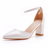 Breakj 7 Cm Thick Heel Sharp-Headed Hollow Sandals Spring Square Side Light Women's Shoes White Buckle Bride High