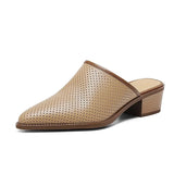 Brand Design Women Slipper Closed Toe Slip on Mules Shoes Woman Pointed Toe Thick Heels Casual