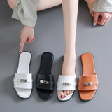 New Summer Fairy Style Slippers Women's Lock Buckle With Square Head Flat-Soled Beach Sandals Slippers Women's Outer