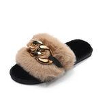 Chain Slippers Women's Autumn And Winter New Flat-Soled Large-Size Warm Slippers Cotton