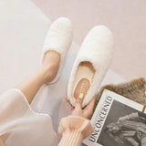 Size 43 Women Lambswool Slippers Winter Sheep Fur Shoes Ladies Flat Cotton Slides Home Pantuflas Daily Slip On Furry