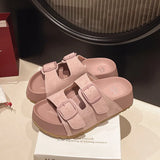 Breakj New Korean Version Of Fish Mouth Thick Bottom Leisure Side Buckle Boken Foot Outside Wearing Beach Slippers