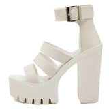 2021 New Summer Shoes Women White Open Toe Button Belt Thick Heel Wedges Platform Shoes Fashionable Casual Sandals