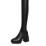 / Winter 2023 Fashion Thick Bottom Thick Heel Over The Knee Women's Boots High Heel Long Tube Thin Elastic Boots Zip High