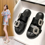 Buckle Band Shoes Summer Woman Crystal Slippers Casual Outdoor Slides Comfy Flat Sandals Women Flipflops Plus Size