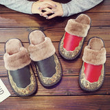 Home Slippers Women Men Winter Warm Flat House Shoes Man Soft Comfort Female Shoes Leather Indoor