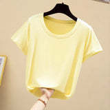 Popular Light Thin High Elastic Fashion Casual Round Collar Short Sleeve T-Shirt Brand High Quality Pure Cotton Women'S