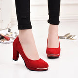QualityHigh-heeled Shoes New Pumps Women Simple Shoes Waterproof Flock High Heeles Shoes Wedding Pumps Round Toe