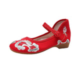 Breakj Women's Embroidered Shoes Single Shoes Flower Cloth Shoes Women's Cheongsam Shoes With Buckle White Red Black Shoes
