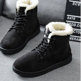 Snow Boots Flat Lace Up Winter Plus Size Platform Ladies Warm Shoes 2021 New Flock Fur Women's Suede Ankle Boots