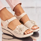 Sandals Fashion Flower Wedge Slope Heel Sandals Summer Casual Solid Colour Breathable Flip Flops Sandals Beach
