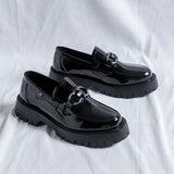 Breakj Of 2024 New Youth Round Head Big Head Low Heel Set Foot Fashion Casual Daily Paint Leather Shoes