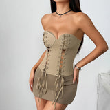 Breakj Steel Ring Fish Bone Lace Lace Lace Skinny Back Strap Sexy High Waist Outside Wearing Bra
