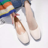 Loafers Simple PU Leather Slip-on Shoes Round Toe Mid Heel Ladies Party Student Shoes Pumps Moccasins chaussures