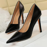 Shoes Black Heels Metal Beads Woman Pumps Suede High Heels Stiletto Wedding Shoes Women Heels Female Plus Size 41 42