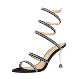 Breakj Sexy Nightclub Banquet Women's Shoes With High Heel Snaking With Diamond Toe
