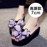 Heel Women's High-heeled Slippers Women's Summer Wild Bow Slippers Women's Beach Slippers Casual Beach Shoes Flip