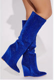 Breakj Winter Show New Pointed Slope And Ultra High Heel Rhinestone Large Size And Knee Boots Women's