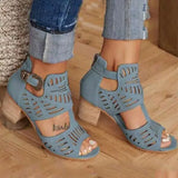 Summer New Style Thick Heel Hollowed-Out Sandals Fish Mouth Clasp Large Size Sandals O'lady