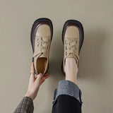 Women's Retro Small Leather Shoes Square Head Cross Strap Loafers Color Matching Versatile Fashion High Heels Mary Jane
