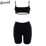 2021 Summer Women Camisole Crop Top+Biker Shorts 2 Piece Set Slash Neck Sleeveless Solid Elastic Casual Vacation