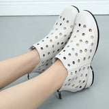 2021 Summer Ankle Boots Genuine Leather Shoes Women Med High Heel Back Zipper Boots Cutout breathable Mujer