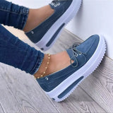 Women's 2025 Spring Thick Bottom Heel Single Shoes Women Breathable Canvas Shoes In Front Of The Heel With Lazy