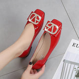 Flats Shoes Women 2022 Spring Ladies Solid Crystal Rhinestone Slip On Red Square Toe Fashion Bling Bling Women's