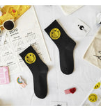 Women's Socks Big Smile Face Mid-calf Length Media Corta Crew Female Cotton Sock Couple