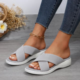 Summer New Flat Heel Fish Mouth Cool Drag Thick Soles Large Size Flying Woven Cross Women's Slippers From