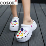 Women Croc Clogs Platform Garden Sandals Cartoon Fruit Slippers Slip On For Girl Beach Shoes Fashion Slides Outdoor