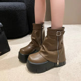 Breakj Celebrity Thick Bottom Tube Boots Female 2023 Winter New British Style Fashion Belt Buckle High Heel Small Short