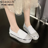 Shining Crystal Plus Size 36-43 Loafers Women Spring Summer 2020 Slip on Platform White Sneakers Shoes Woman Casual
