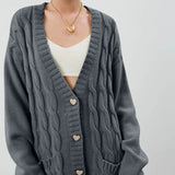 Women Striped Jacquard Cardigans Sweater Autumn 2021 Oversize Loose Streetwear Korean Fashion Button Pockets