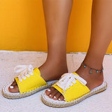 Women Denim Slippers Female Sewing Lace Up Summer Flat Laides Beach Casual Shoes Woman Open Toe Comfort Slides Plus