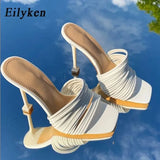 Square toe Womens Slipper shoes Summer Mules Sandals Multi knot Sexy high heel Slides Ladies Rome shoes Women