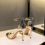 Breakj Summer New Water Drill With High Heels Ultra-High-Fine Small Design Silver Sexy Sandals